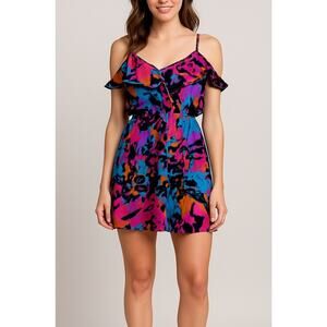 Y2K Vintage 90s WET SEAL Leopard Wild Colorful Mini Flutter Party Dress Size S